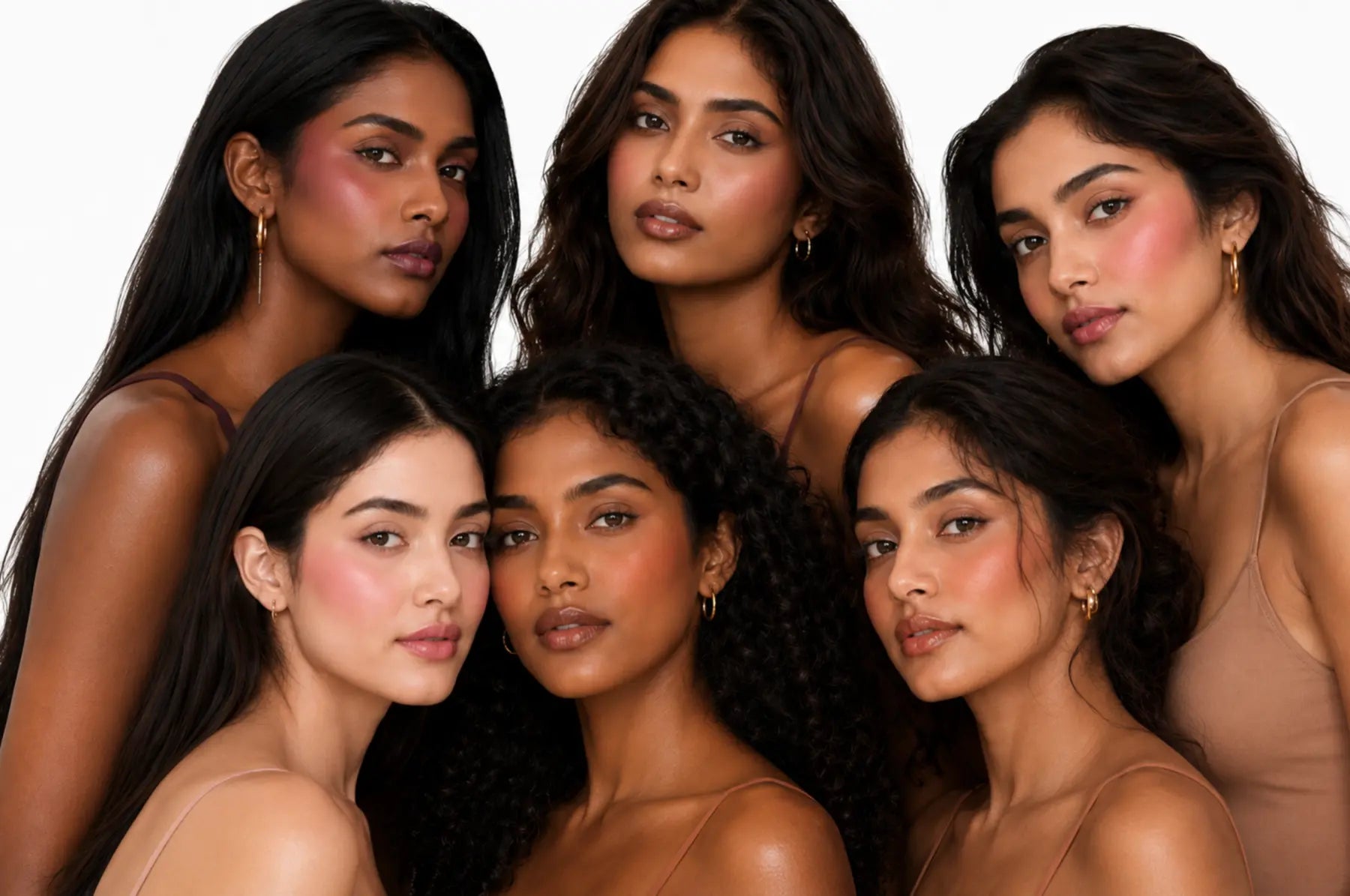 A group wearing a range of Skinsei Labs inspired blush tones