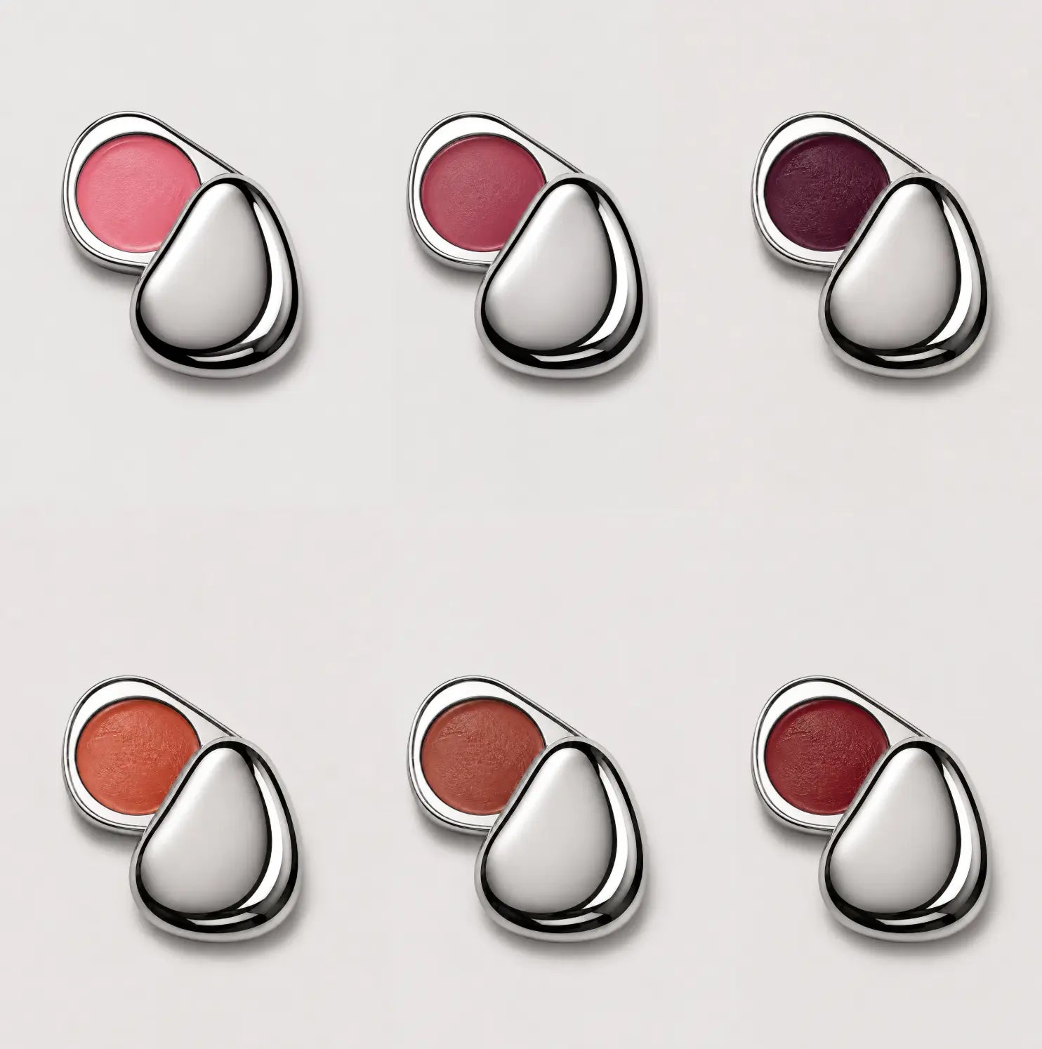 Six Skinsei Labs compacts opened to show six refillable shades